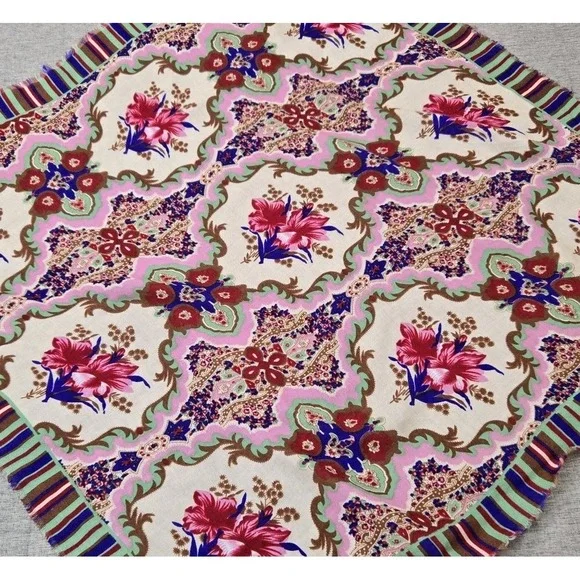 VTG  Glentex Women's Scarf  Floral Brilliant Colorful Design Frayed Edge No Tags - Picture 2 of 8